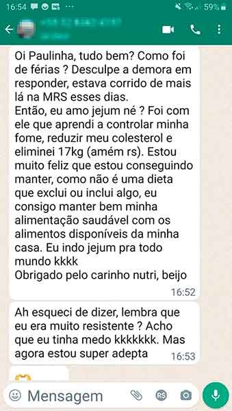 Depoimento no WhatsApp: leitor eliminou 17kg, aprendeu a controlar a fome e reduziu o colesterol